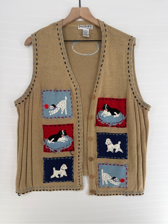 Passport Jackets & Blazers - Vintage Passports Woman 3X Dog Appliqué Button-Front Sweater Vest